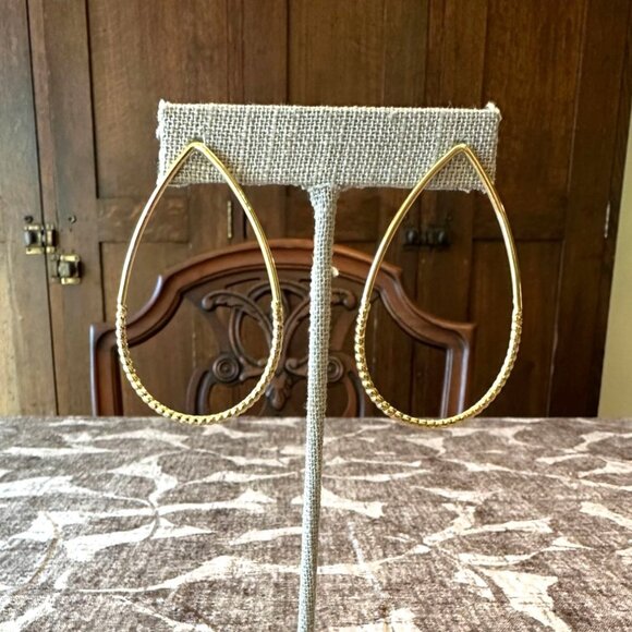 Gold-Tone Teardrop Hoop Earrings With Textured Detail By Park Lane Jewelry - Picture 7 of 9